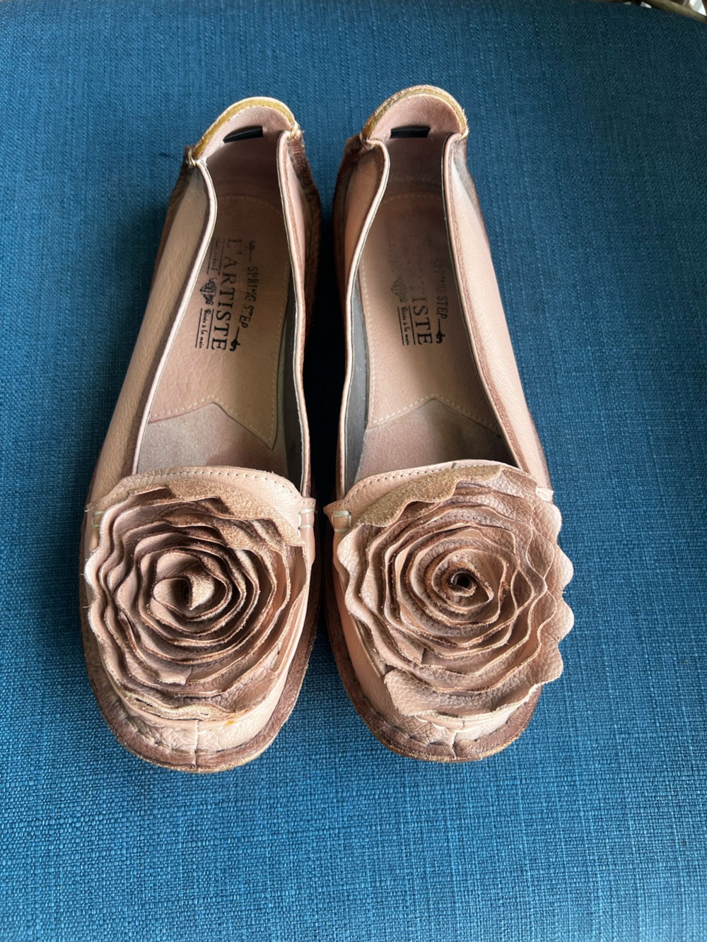 L’Artiste Spring Step Dezi Pink 3D Leather Rose Flower Flats Women EU 38
